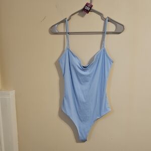 Qinsen Baby Blue V Neck Spaghetti Stap Bodysuit. NWT